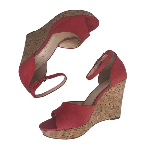 Jessica Simpson Womens 8.5M Jarella Coral Microsuede Platform Wedge Heel Sandals - Picture 6 of 12